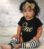 1st Birthday Girl Outfit Black and Gold - Mama Bijou