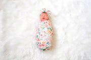 Baby Girl Newborn Peach Floral Swaddle - Mama Bijou