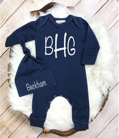 Monogram Baby Boy Coming Home Outfits Baby Gift Personalized Baby Shower Gift Long Sleeve Baby Romper Newborn Boy Take Home Outfit - Mama Bijou
