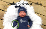 Newborn Boy Coming Home Outfit, Baby Boy Personalized Romper, Heather Gray Baby Sleeper, Boy Shower Gift, Mama Bijou - Mama Bijou