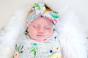 Newborn Girl Floral Dot Swaddle Blanket - Mama Bijou