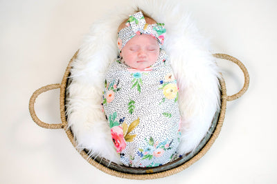 Newborn Girl Floral Dot Swaddle Blanket - Mama Bijou