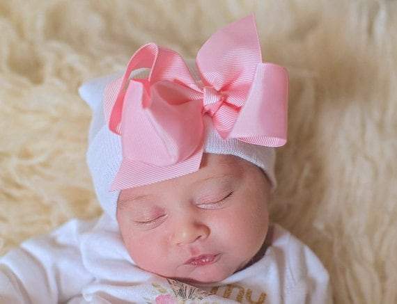 Newborn Girl Grosgrain Bow Hat - Choose Bow Color - Mama Bijou