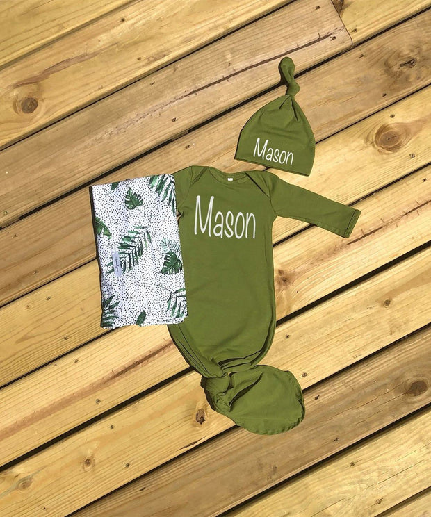 Olive Knotted Gown and Hat Set - Mama Bijou