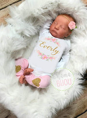 Pink Floral Swag Baby Girl Bodysuit Set - Mama Bijou